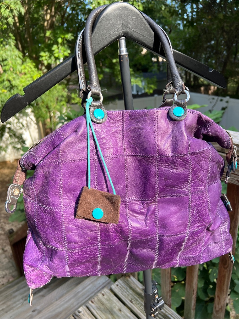 VINTAGE Gabs Purple Leather Patchwork Satchel